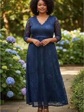 MIUSOL Navy Blue Lace Maxi Dress XL